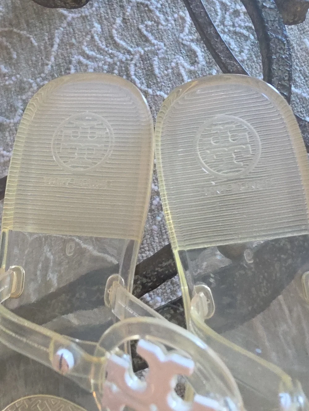 Tory Burch Mini Miller Jelly Sandals Pale Yellow Clear Logo Size 6